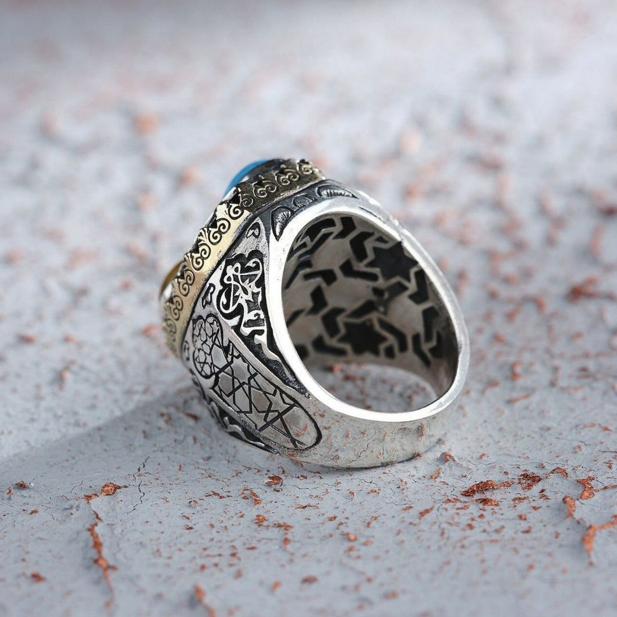 Turquoise and tiger eye double stone ring – view 4