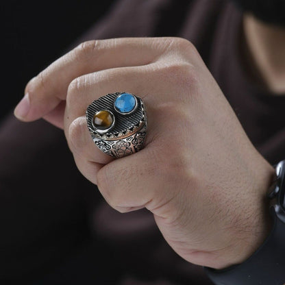 Turquoise and tiger eye double stone ring – view 2