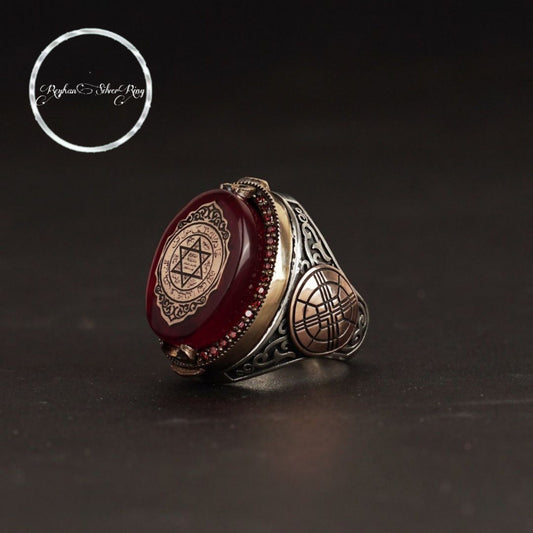 Seal of Solomon red fire amber ring – view 2