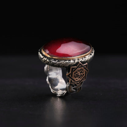 Handgefertigter Ring aus 925er Sterlingsilber mit rotem Bernstein – Valentinstagsgeschenk