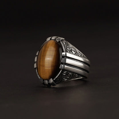 Oval claw-set tiger eye ring – view 3