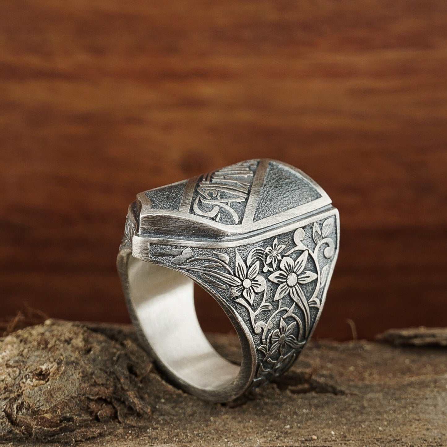 Alhambra Palace Ring – 925 Sterling Silver | Arabic Calligraphy Men's Ring