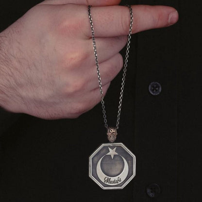 OttomanCrescent & Star Necklace – Personalized Name | 925 Silver