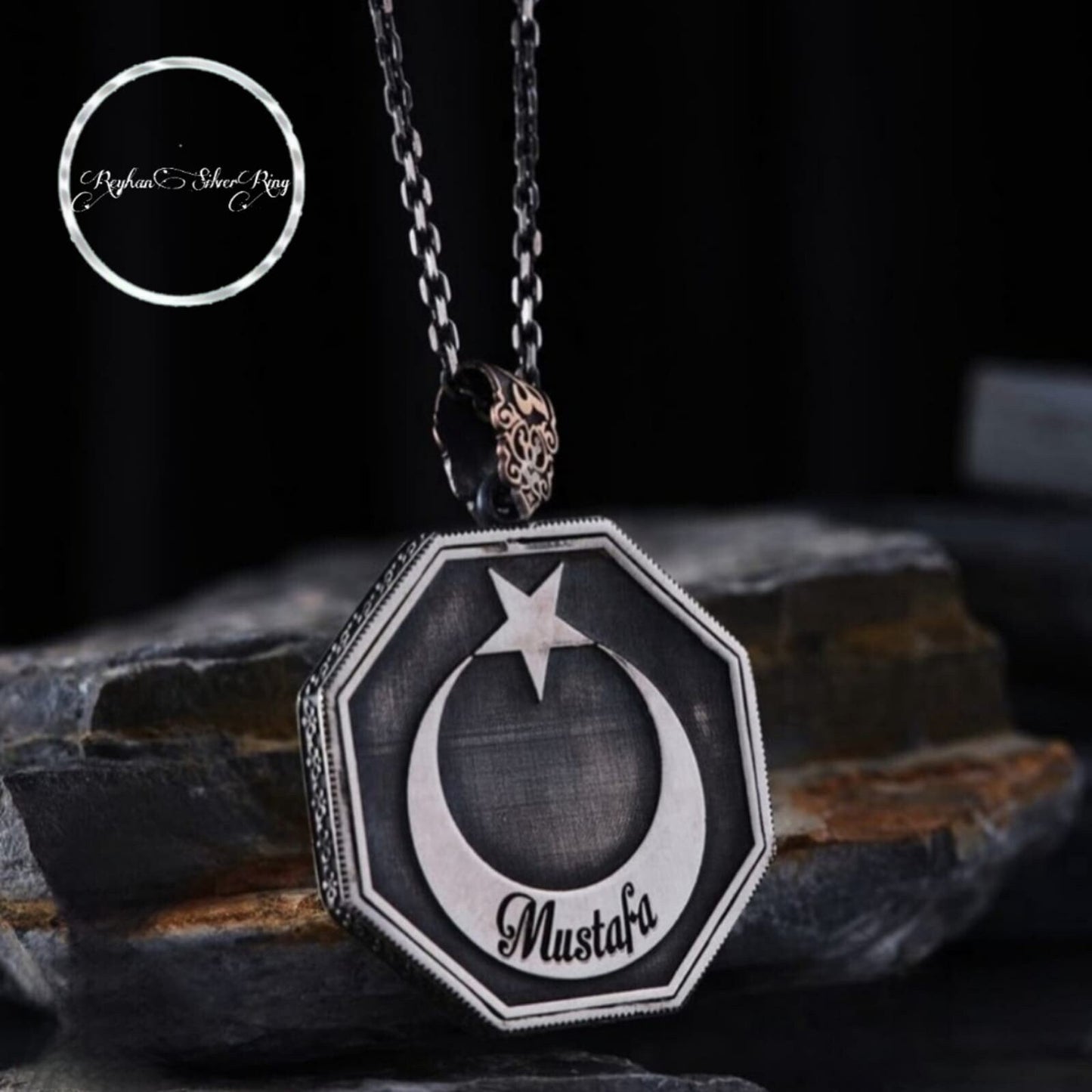 OttomanCrescent & Star Necklace – Personalized Name | 925 Silver