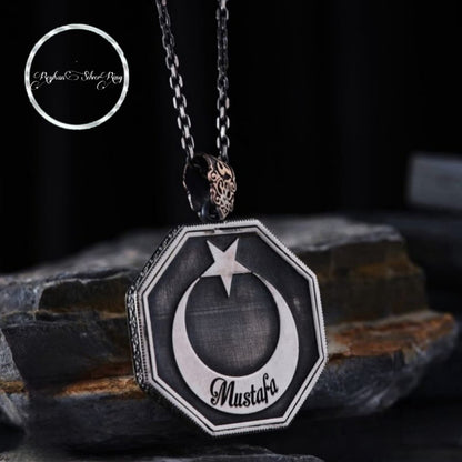 OttomanCrescent & Star Necklace – Personalized Name | 925 Silver