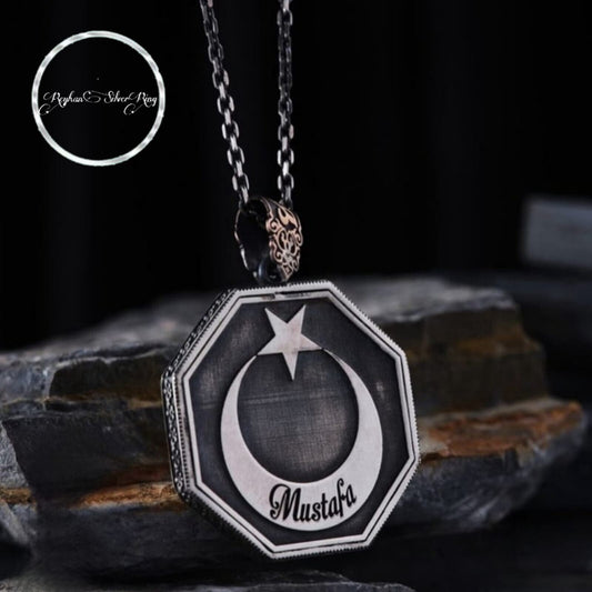 OttomanCrescent & Star Necklace – Personalized Name | 925 Silver