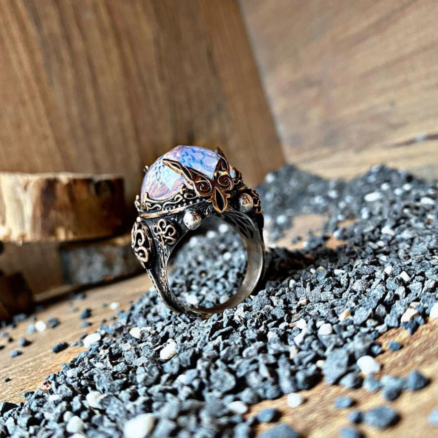 Falcon Moonstone Ring 925 Sterling Silver Hand Carved Ottoman