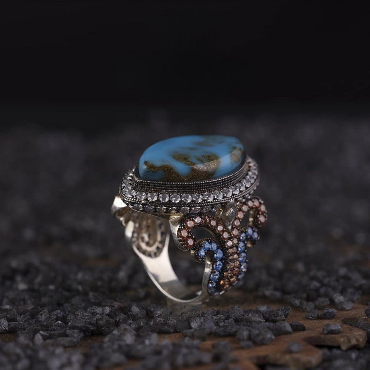 Turquoise women's ring with citrine and blue topaz – view 3