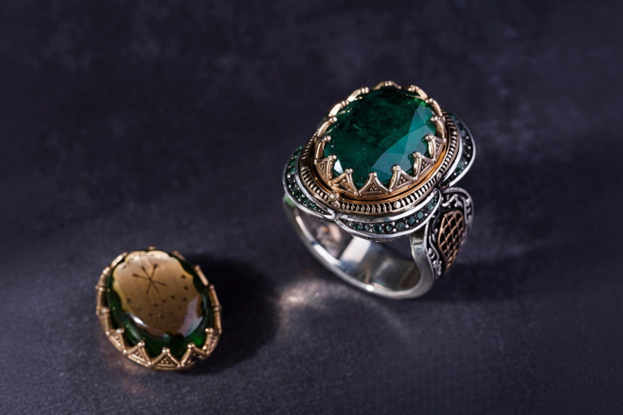 Interchangeable Stone Ring 925 Silver Green Amber Paraiba