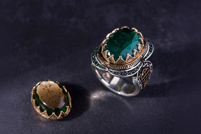 Interchangeable Stone Ring 925 Silver Green Amber Paraiba