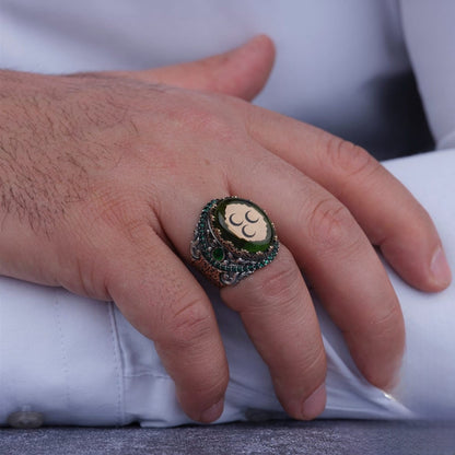 Green amber three crescents ring – view 2