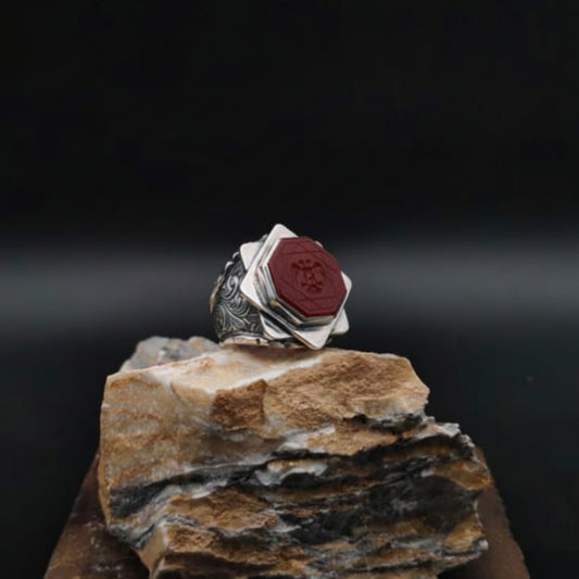 Double-Headed Eagle Ring – Red Agate 925 Sterling Silver