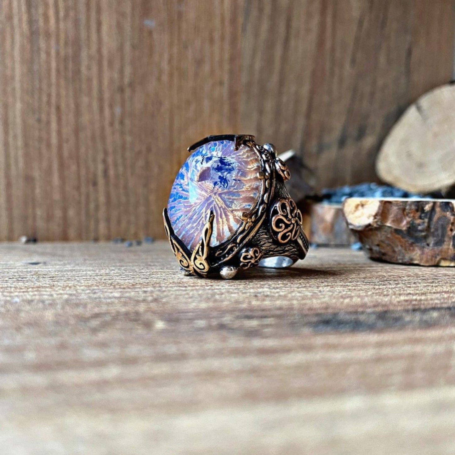 Falcon Moonstone Ring 925 Sterling Silver Hand Carved Ottoman