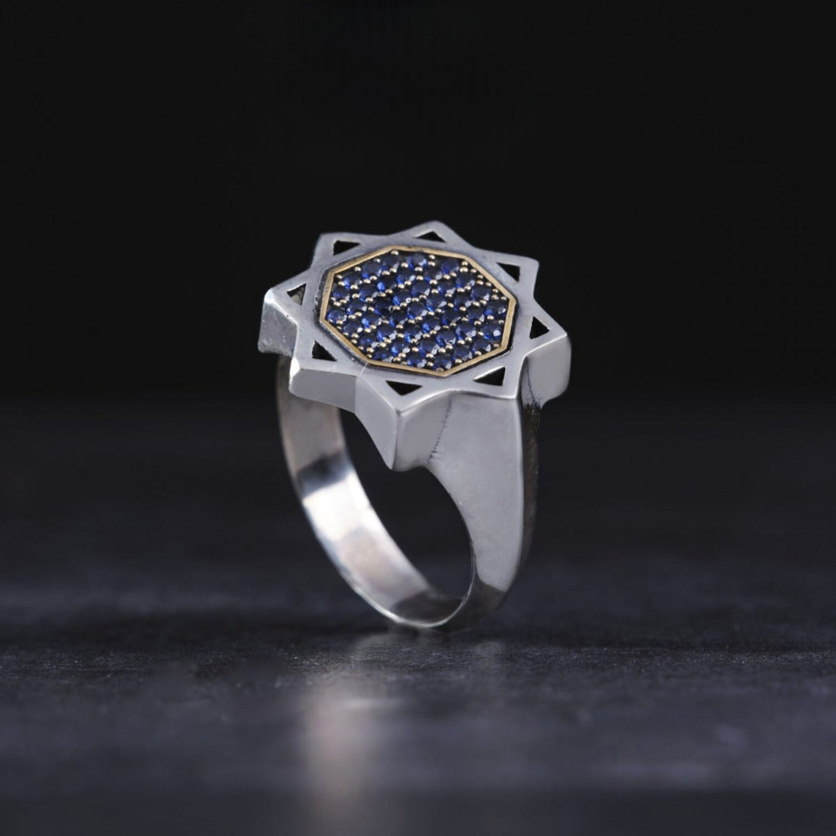 Seljuk star ring with navy micro stones – view 3
