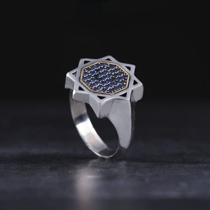 Seljuk star ring with navy micro stones – view 3