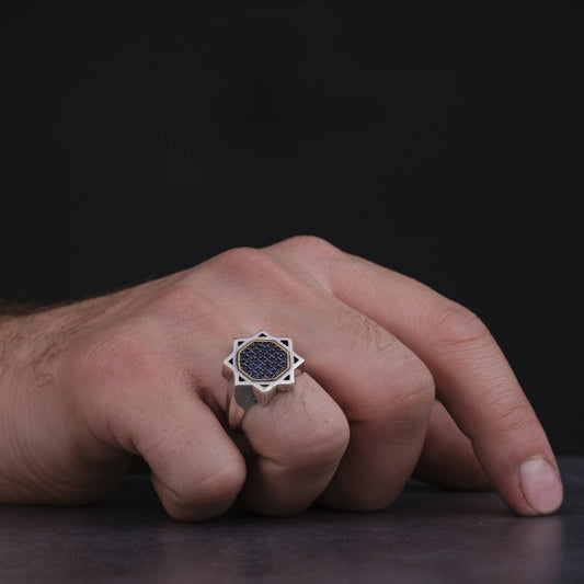 Seljuk star ring with navy micro stones – view 2
