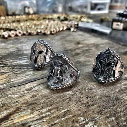 Double-Headed Eagle Ring – Citrine Stone 925 Silver | Men's Ring