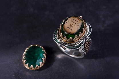 Interchangeable Stone Ring 925 Silver Green Amber Paraiba