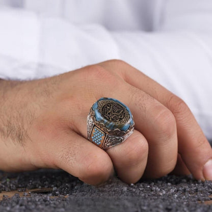 Turquoise & Quran Verse Ring – Personalized | 925 Silver