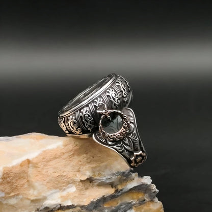 Crescent moon and star men's ring – view 3