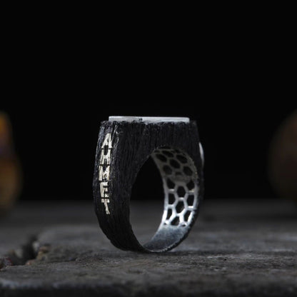 Gokturk Ring 925 Silver Custom Name Crescent Star Handmade Men