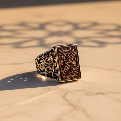 Personalisierter Namensring aus Silber | Rechteckige Form | Türkischer Herrenschmuck