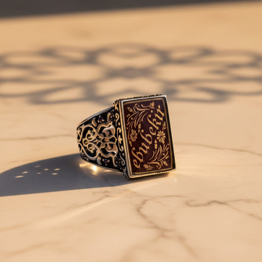 Personalized Rectangle Name Silver Ring for Men