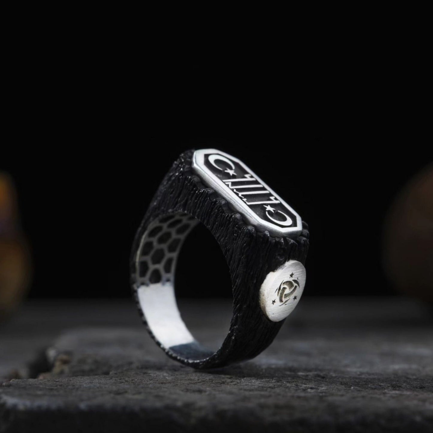 Gokturk Ring 925 Silver Custom Name Crescent Star Handmade Men