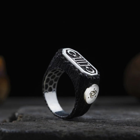 Gokturk Ring 925 Silver Custom Name Crescent Star Handmade Men