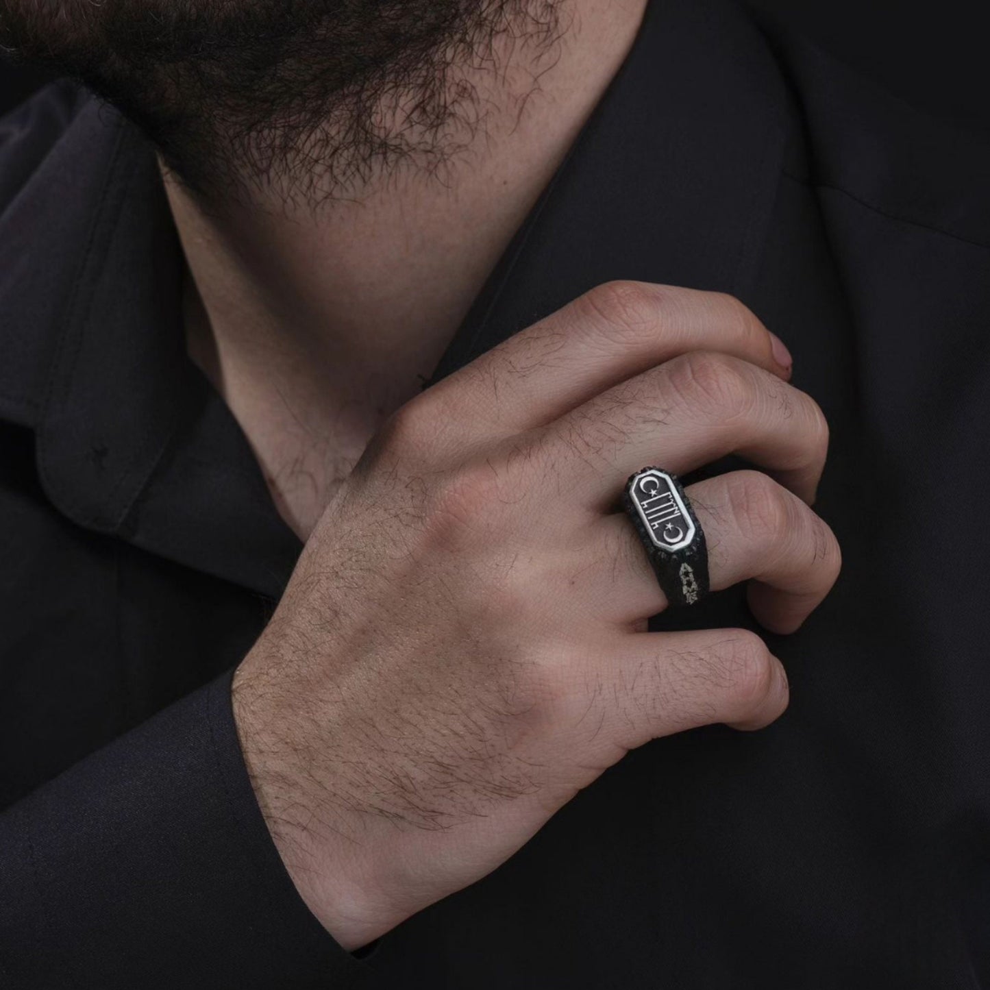Gokturk Ring 925 Silver Custom Name Crescent Star Handmade Men