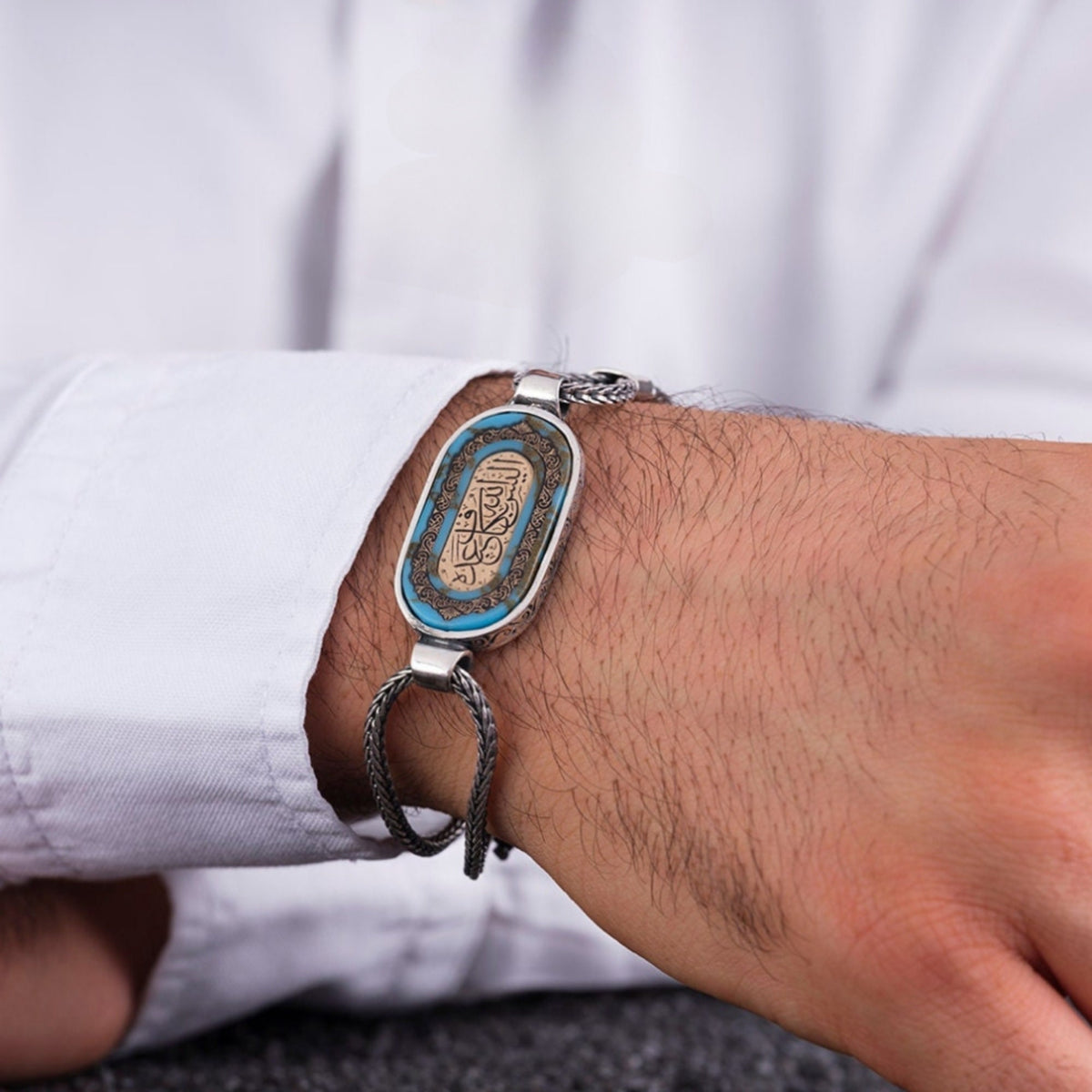 Turquoise Stone Mens Bracelet - Sterling Silver
