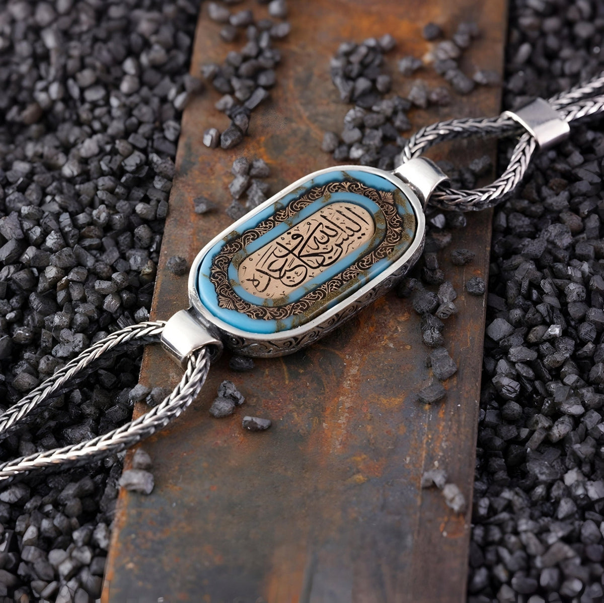 Turquoise Stone Mens Bracelet - Sterling Silver