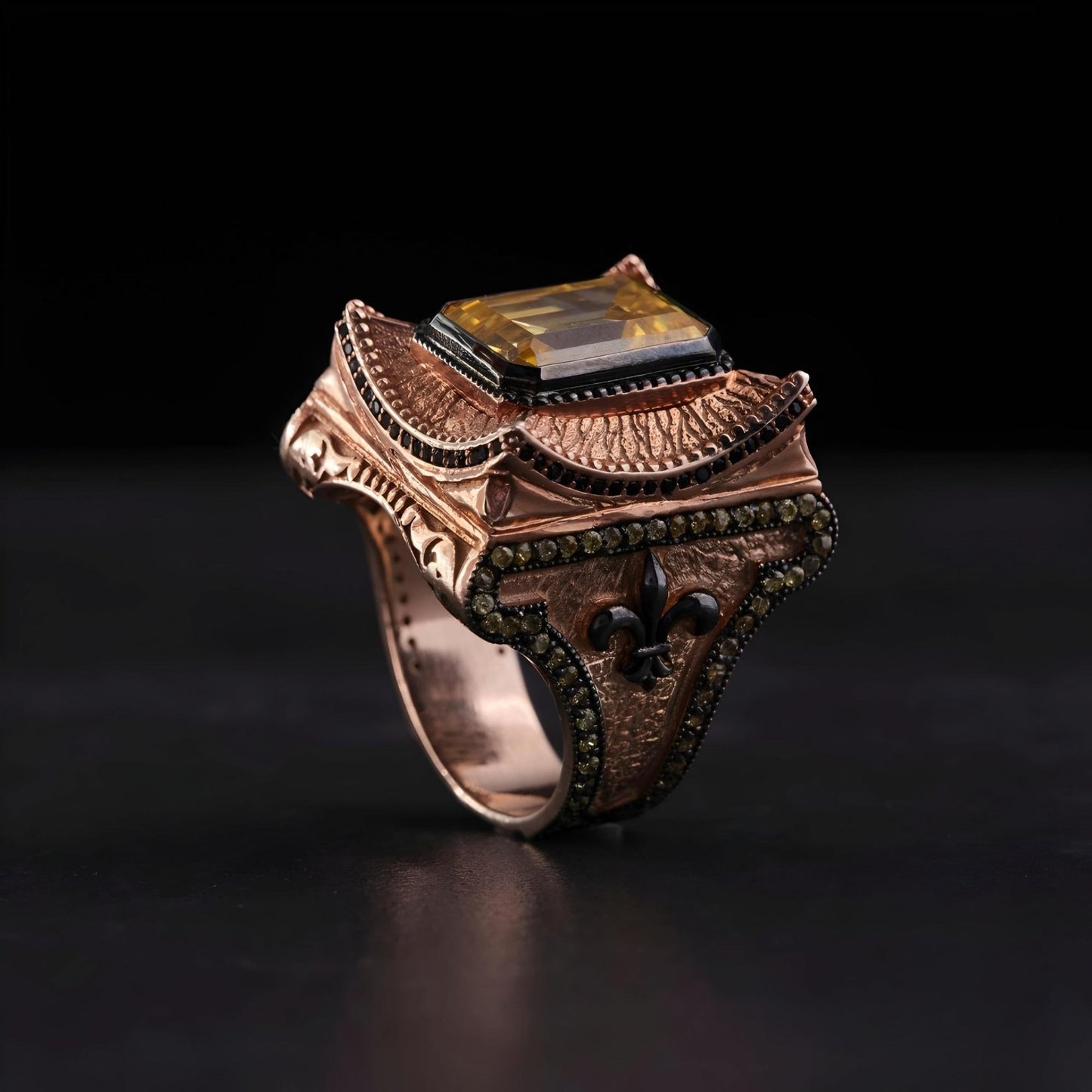 Rose Plated Zircon Silver Ring: OttomanShah Model