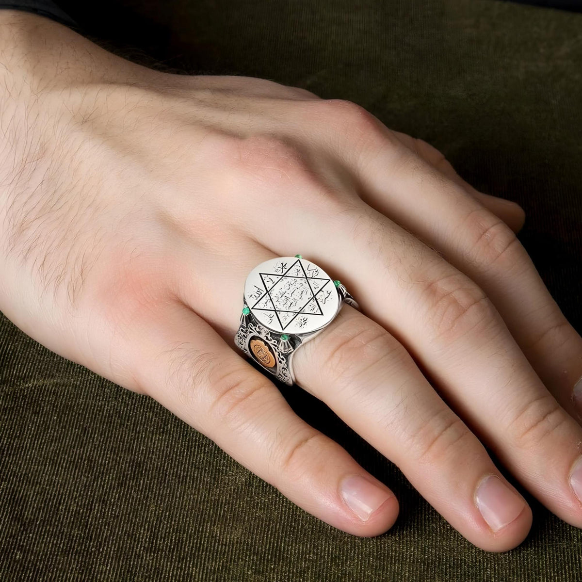 Oval Seal of Solomon ring with turquoise – view 2