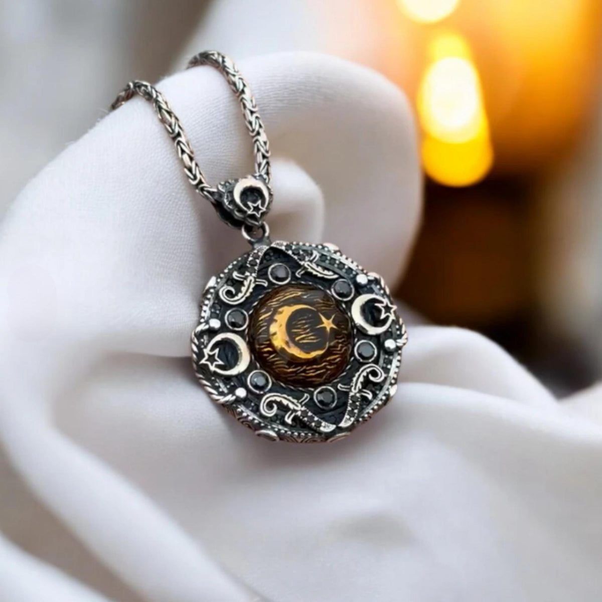 Turkish moon and star medallion necklace – view 3