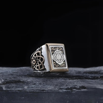 Ring mit Salomonssiegel aus 925er Silber: Handgefertigter Herren-Talisman-Schmuck