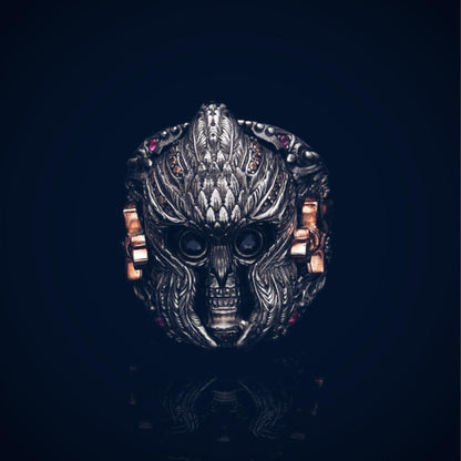 Warrior knight skull ring with colored zircon – view 2