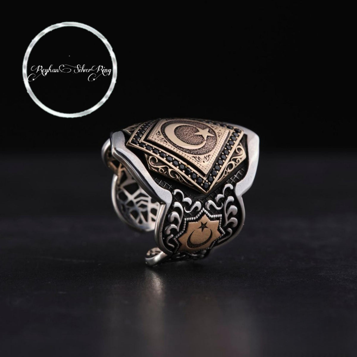 Crescent and star zihgir thumb ring – view 2
