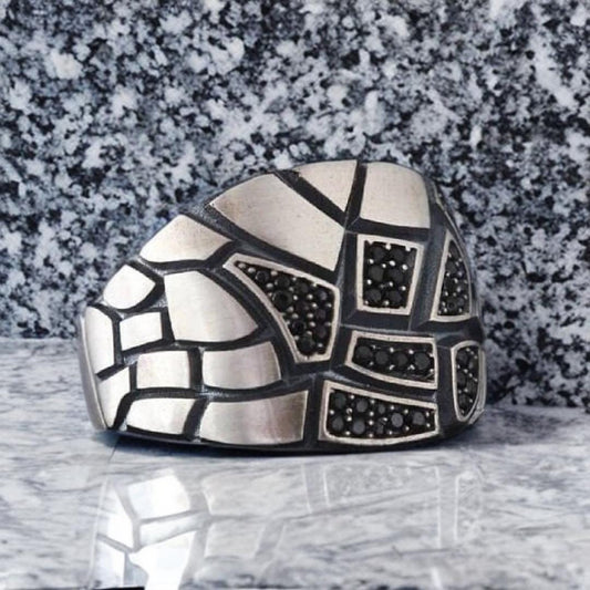 Zircon Stone Ring 925 Sterling Silver Engraved Handmade