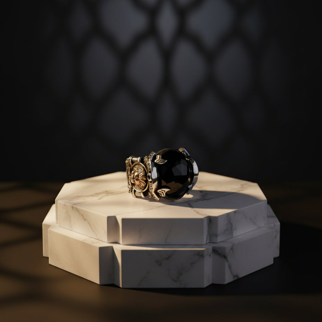 Lion Ring 925 Sterling Silver Black Onyx Handmade Men