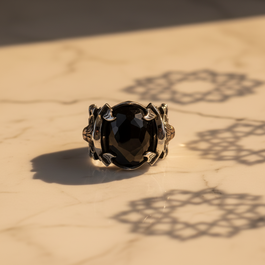 Lion Ring 925 Sterling Silver Black Onyx Handmade Men