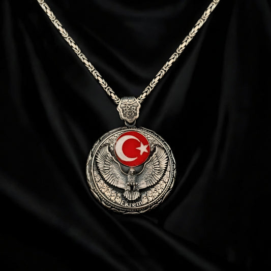 Eagle & Crescent Medallion Necklace – 925 Silver | Personalized