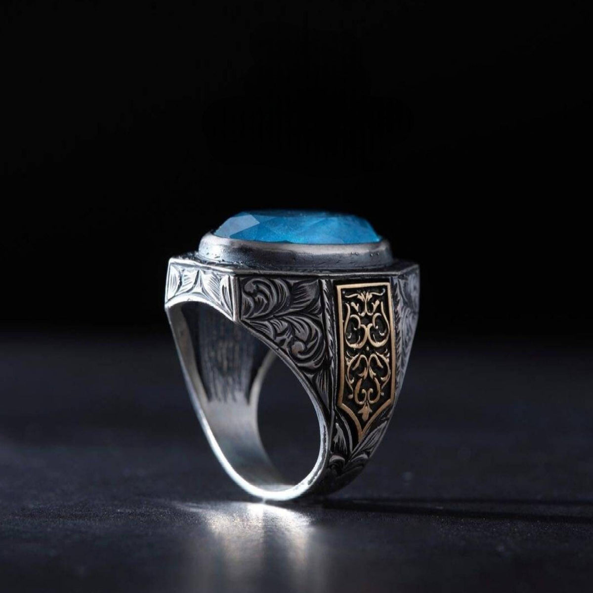 Blue Paraiba stone men's ring – view 4