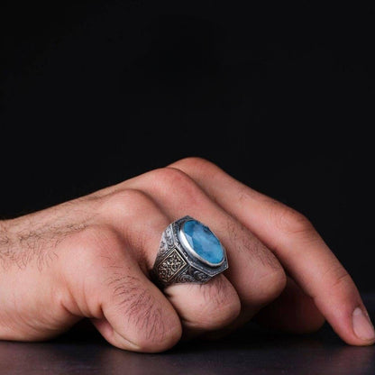Blue Paraiba stone men's ring – view 5