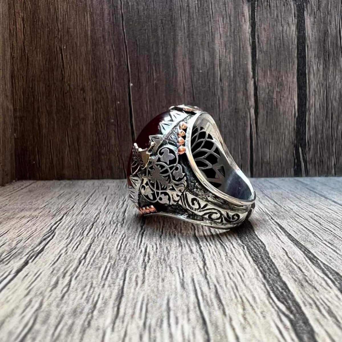 Crescent moon red stone ring – view 4