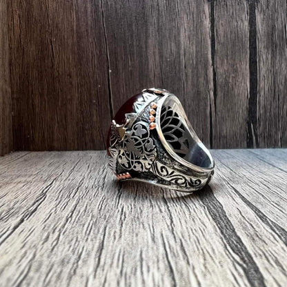 Crescent moon red stone ring – view 4