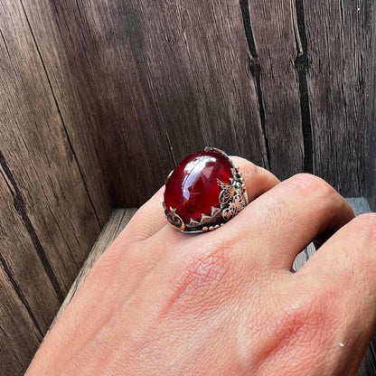 Crescent moon red stone ring – view 2