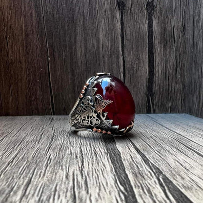 Crescent moon red stone ring – view 5