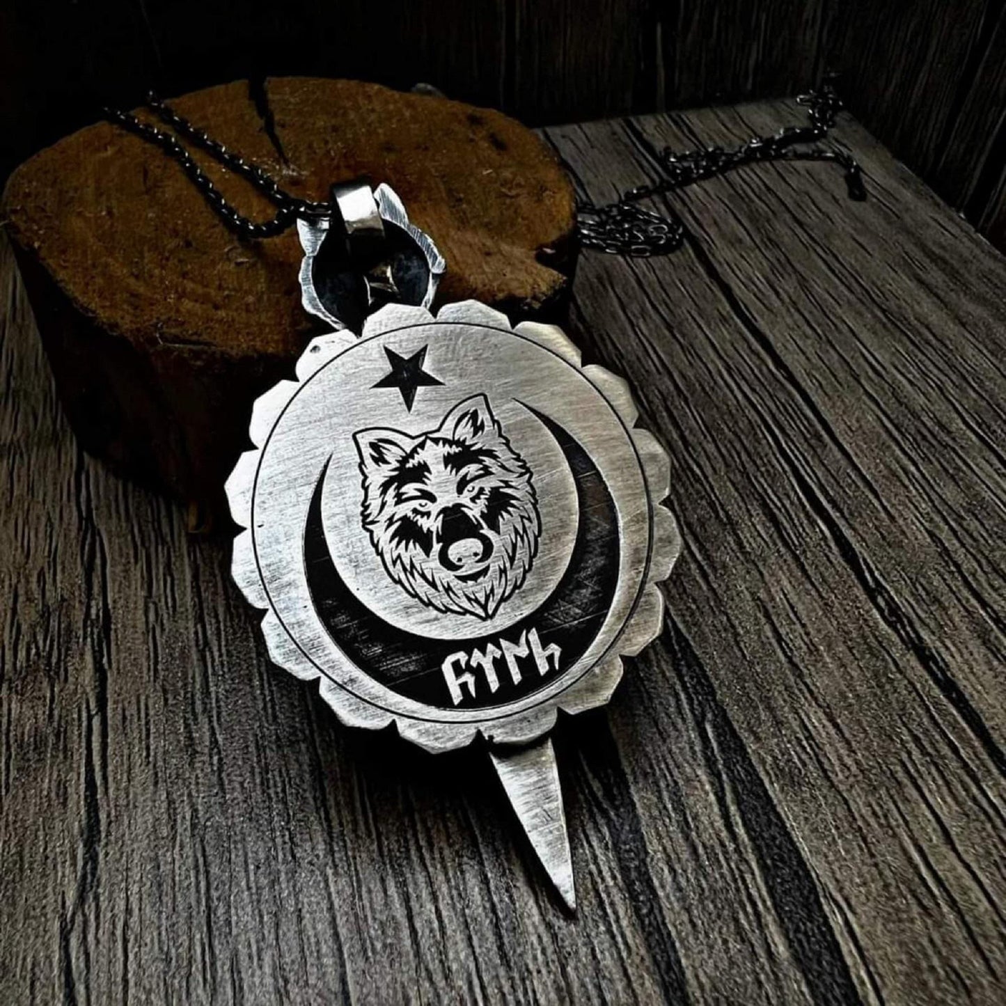 16 Turkish States Necklace 925 Silver Wolf Sword Gokturk Handmade