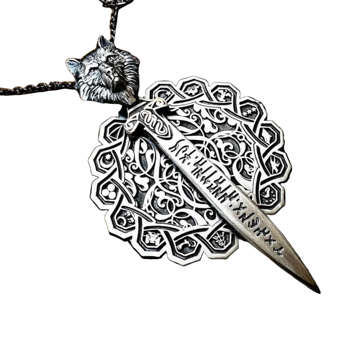 16 Turkish States wolf and sword necklace in 925 sterling silver